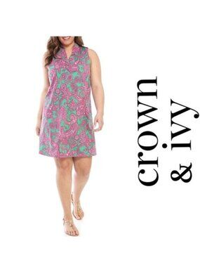 crown and ivy pink and green dress Crown & Ivy NWT Dress Plus 2X Pink Green Toile Bird Print Tiered Cotton Peasant
